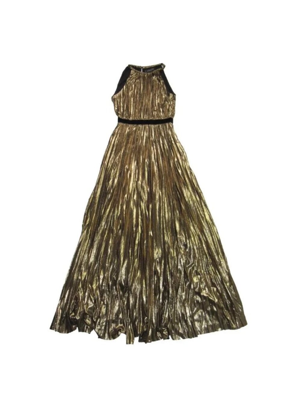 NWT BCBG MaxAzria Starling Gown in Gold Metallic Pleated Halter Maxi Dress XS - Picture 6 of 9
